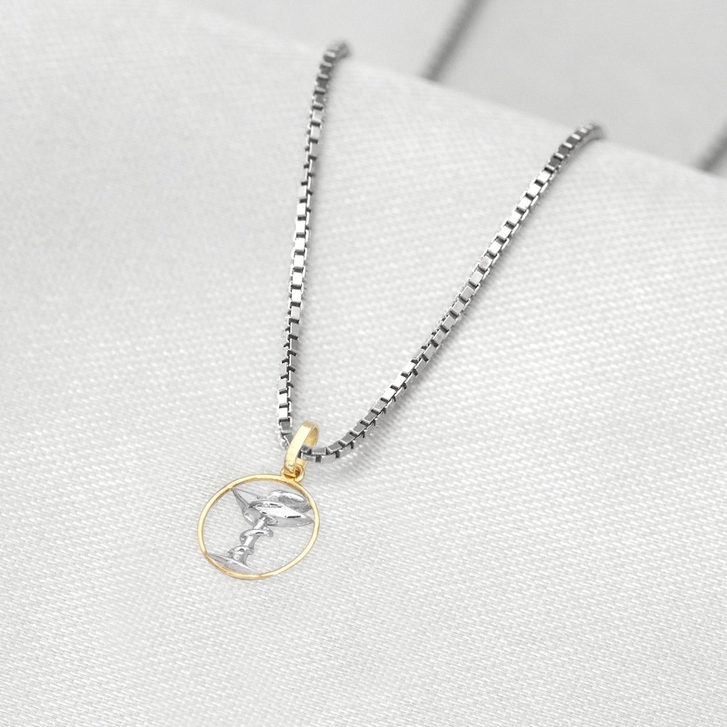 Corrente de Prata com Pingente de Formatura em Ouro 18k Profissão Farmácia P