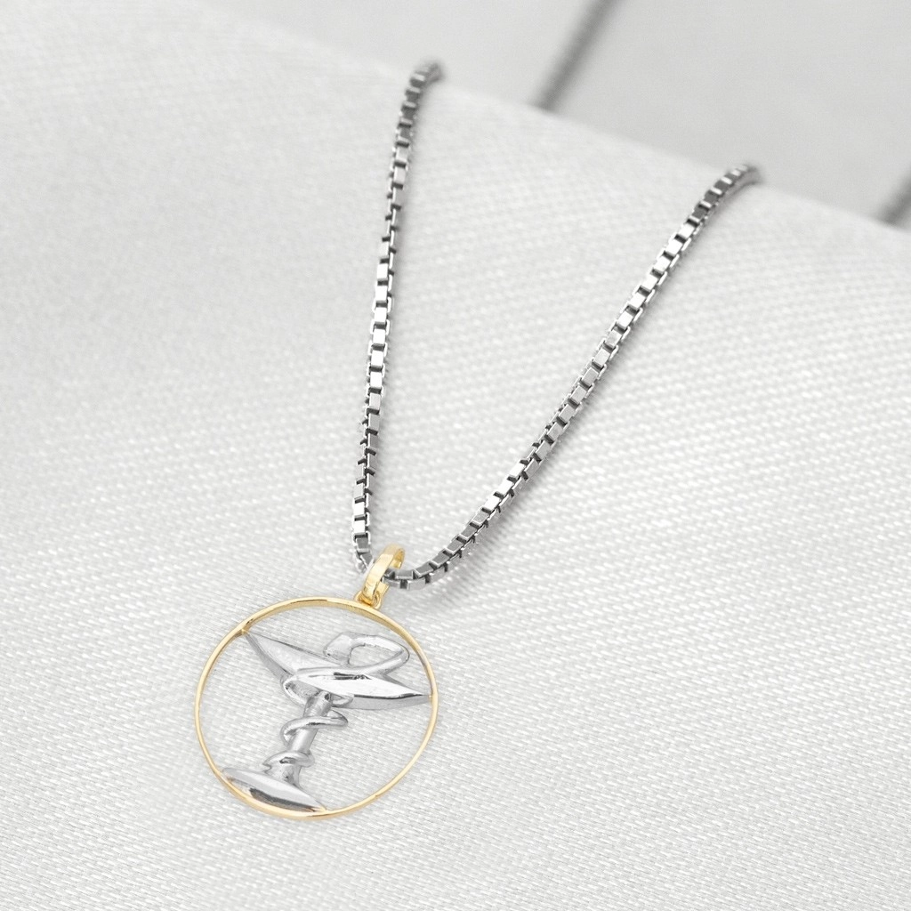 Corrente de Prata com Pingente de Formatura em Ouro 18k Profissão Farmácia