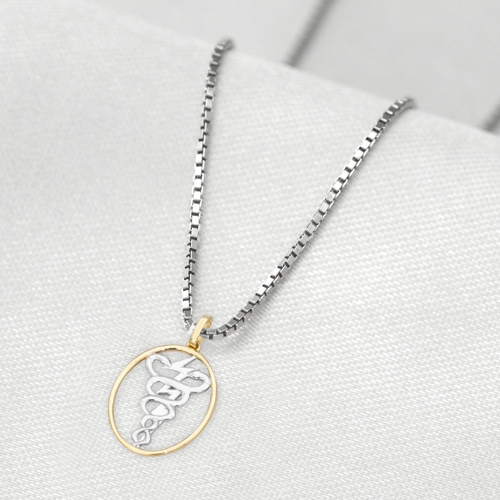Corrente de Prata com Pingente de Formatura em Ouro 18k Profissão Fisioterapia