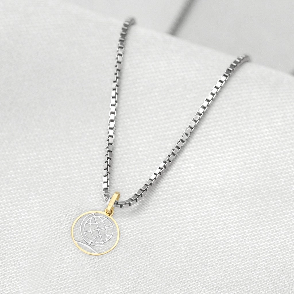 Corrente de Prata com Pingente de Formatura em Ouro 18k Profissão Geografia P
