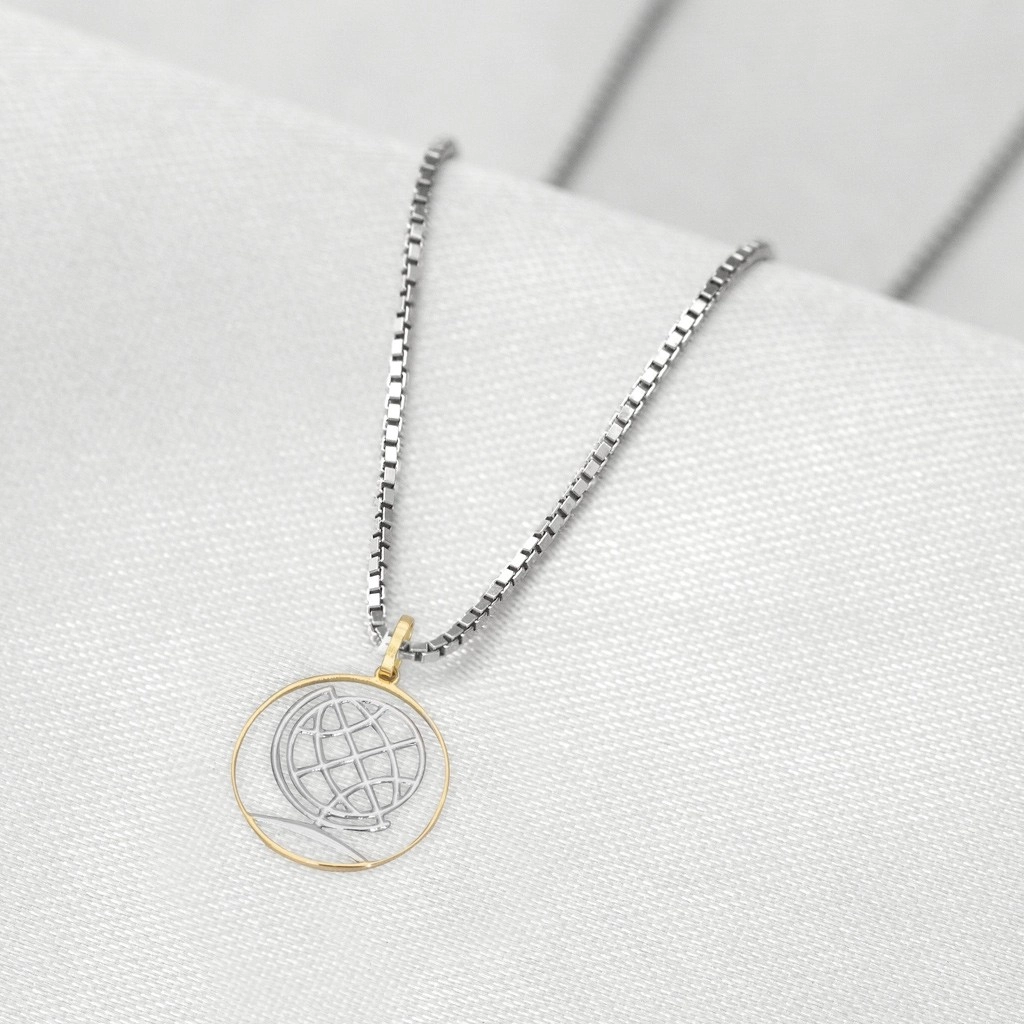 Corrente de Prata com Pingente de Formatura em Ouro 18k Profissão Geografia