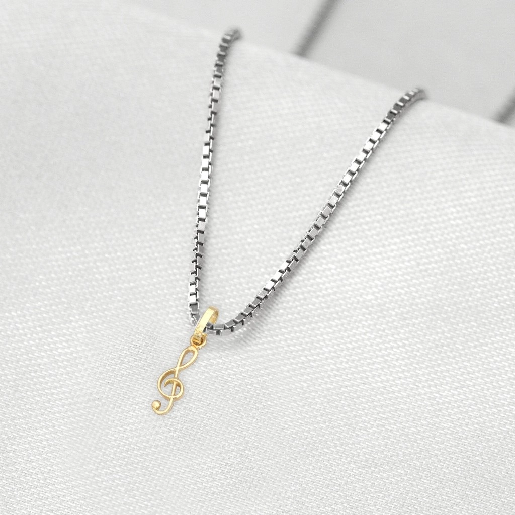 Corrente de Prata com Pingente de Formatura em Ouro 18k Profissão Música P