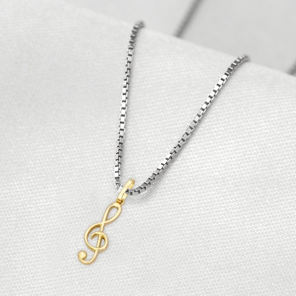 Corrente de Prata com Pingente de Formatura em Ouro 18k Profissão Música