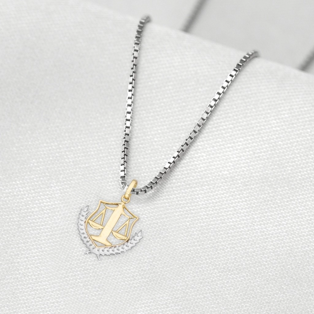 Corrente de Prata com Pingente de Formatura em Ouro 18k Profissão Nutrição