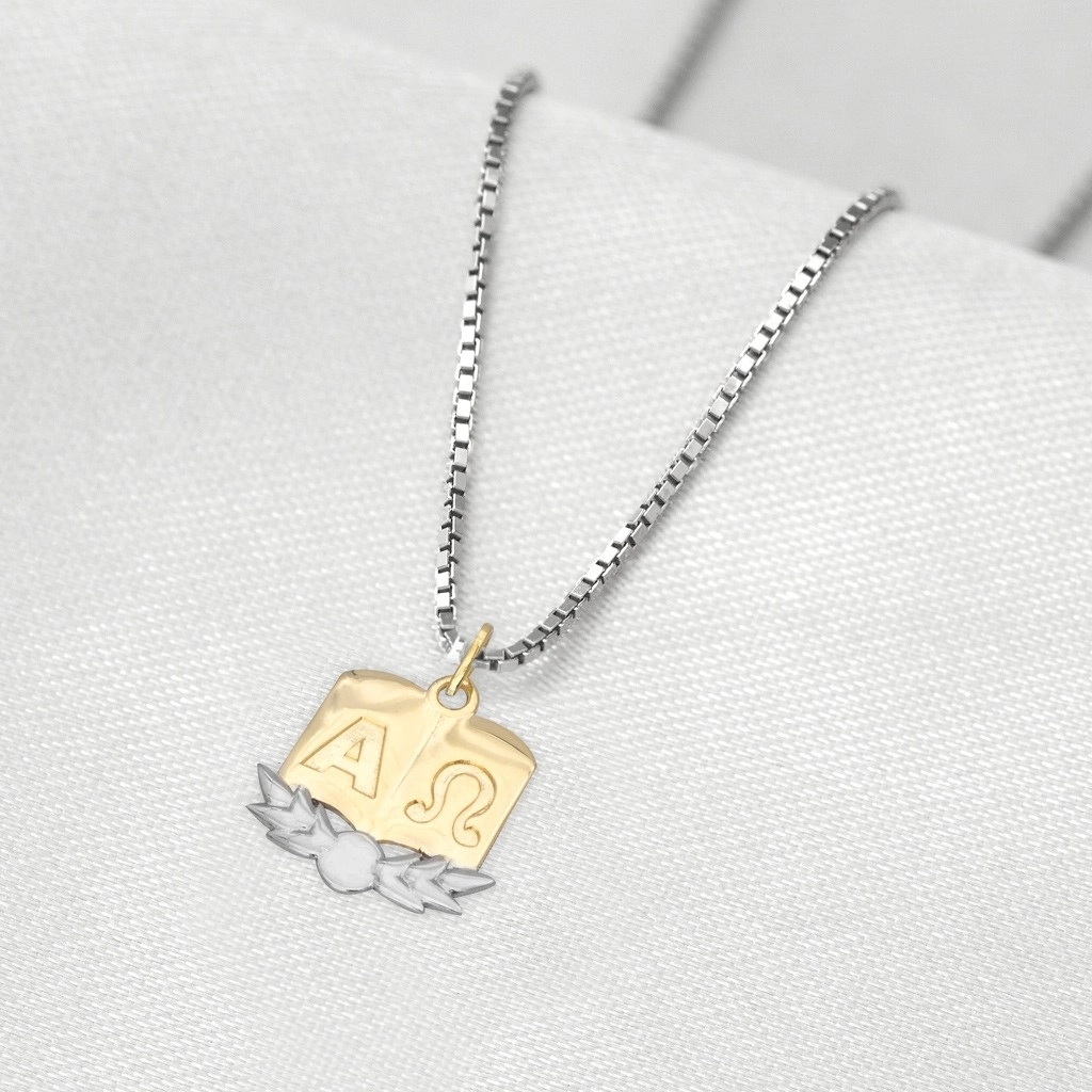 Corrente de Prata com Pingente de Formatura em Ouro 18k Profissão Teologia
