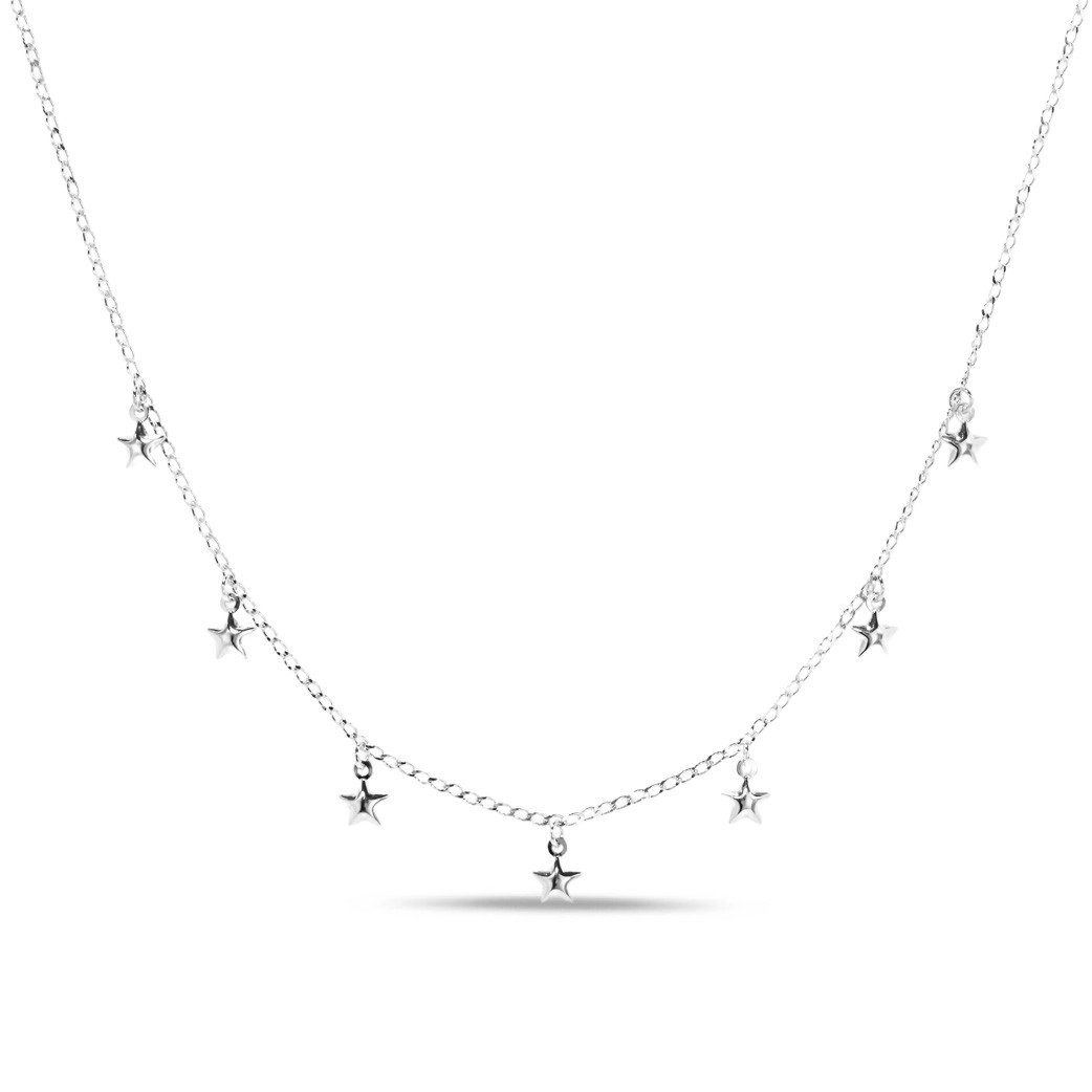 Gargantilha Choker de Prata com Estrelas