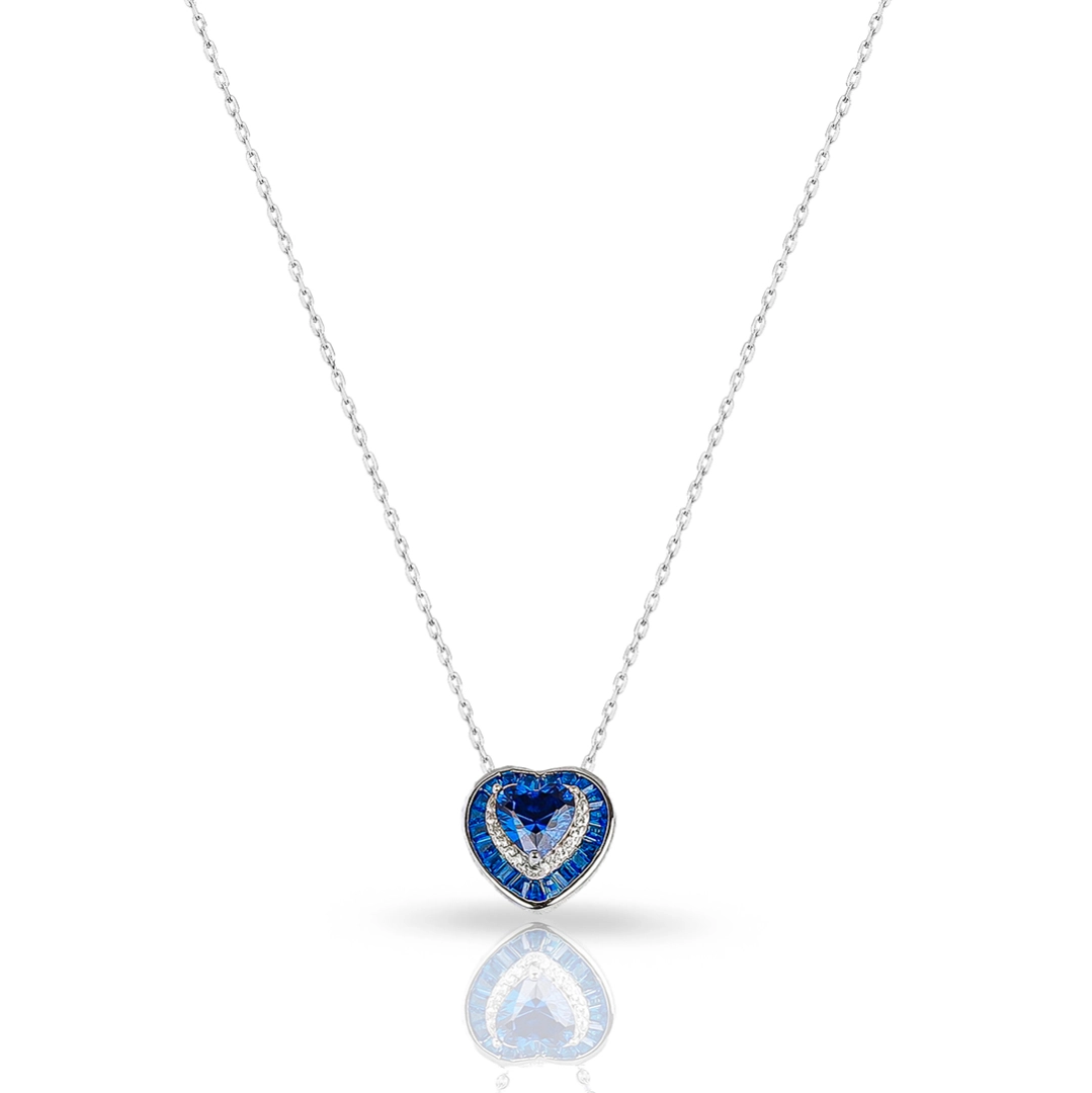 Gargantilha de Prata Blend Collection com Coração de Zircônias Cristal e Safira