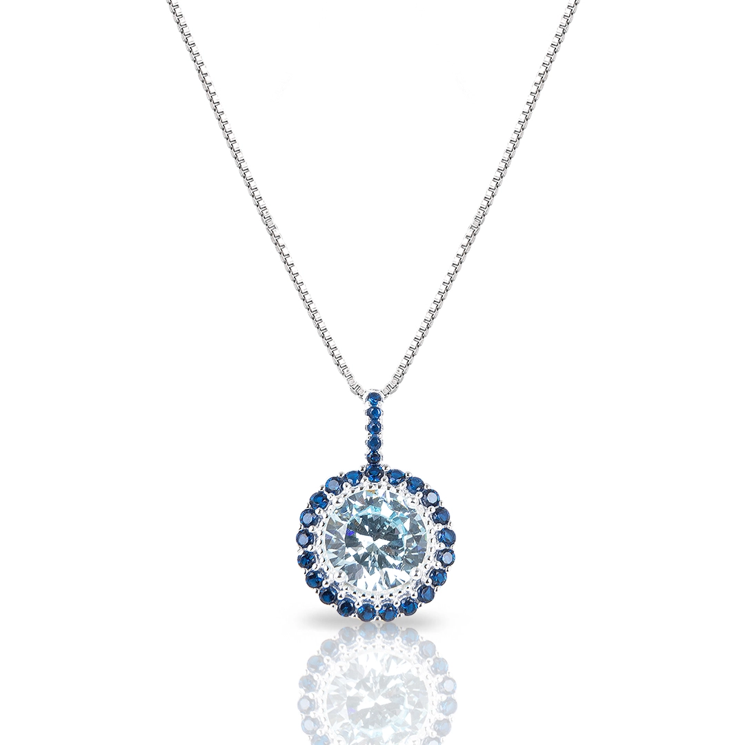 Gargantilha de Prata Blend Collection com Zircônia Topázio Redonda e Safira