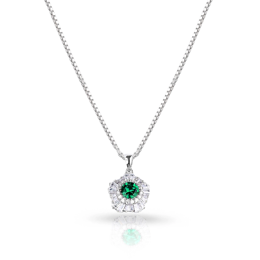 Gargantilha de Prata Blend Collection com Zircônias Esmeralda e Cristal 