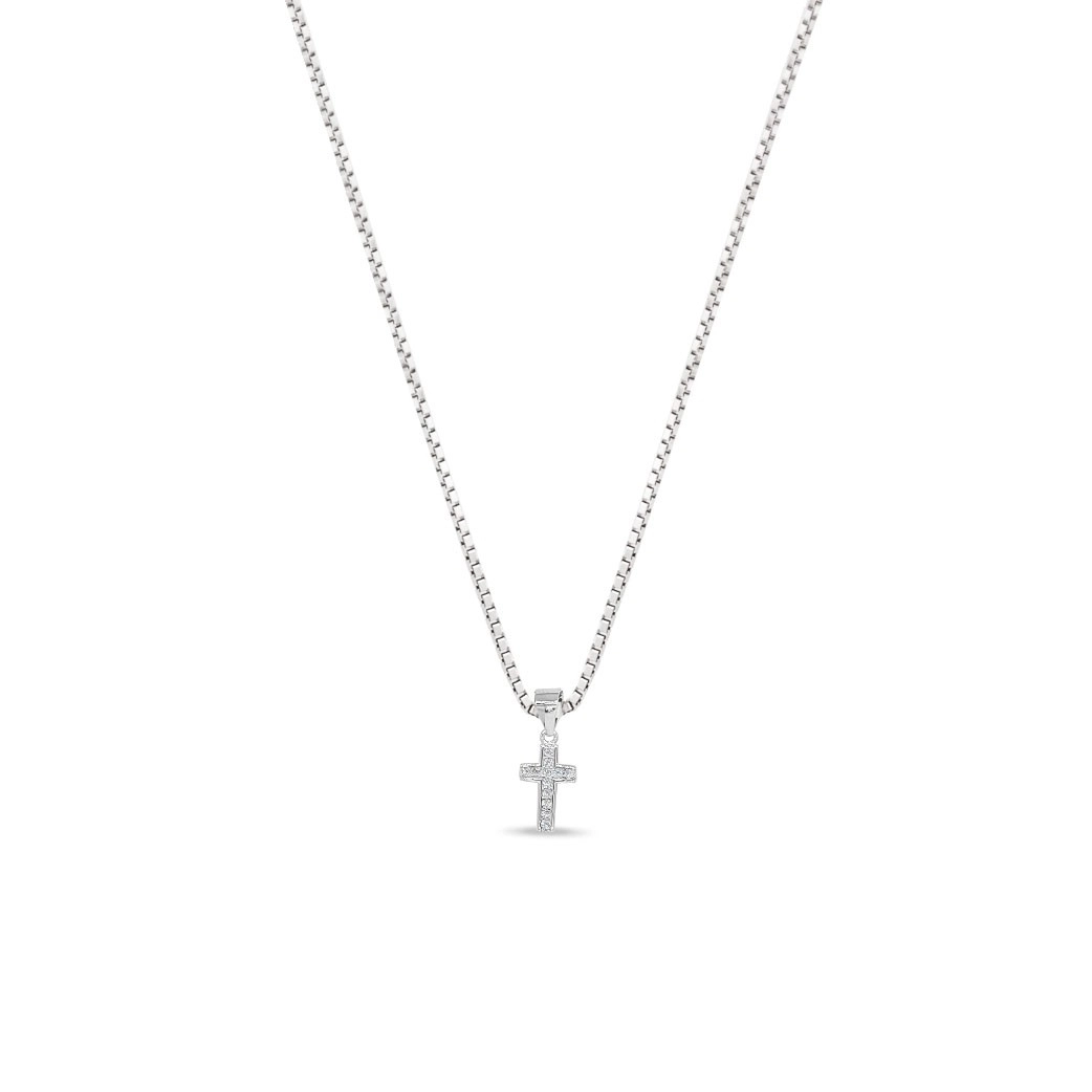 Gargantilha de Prata com Cruz de Zircônia Cristal