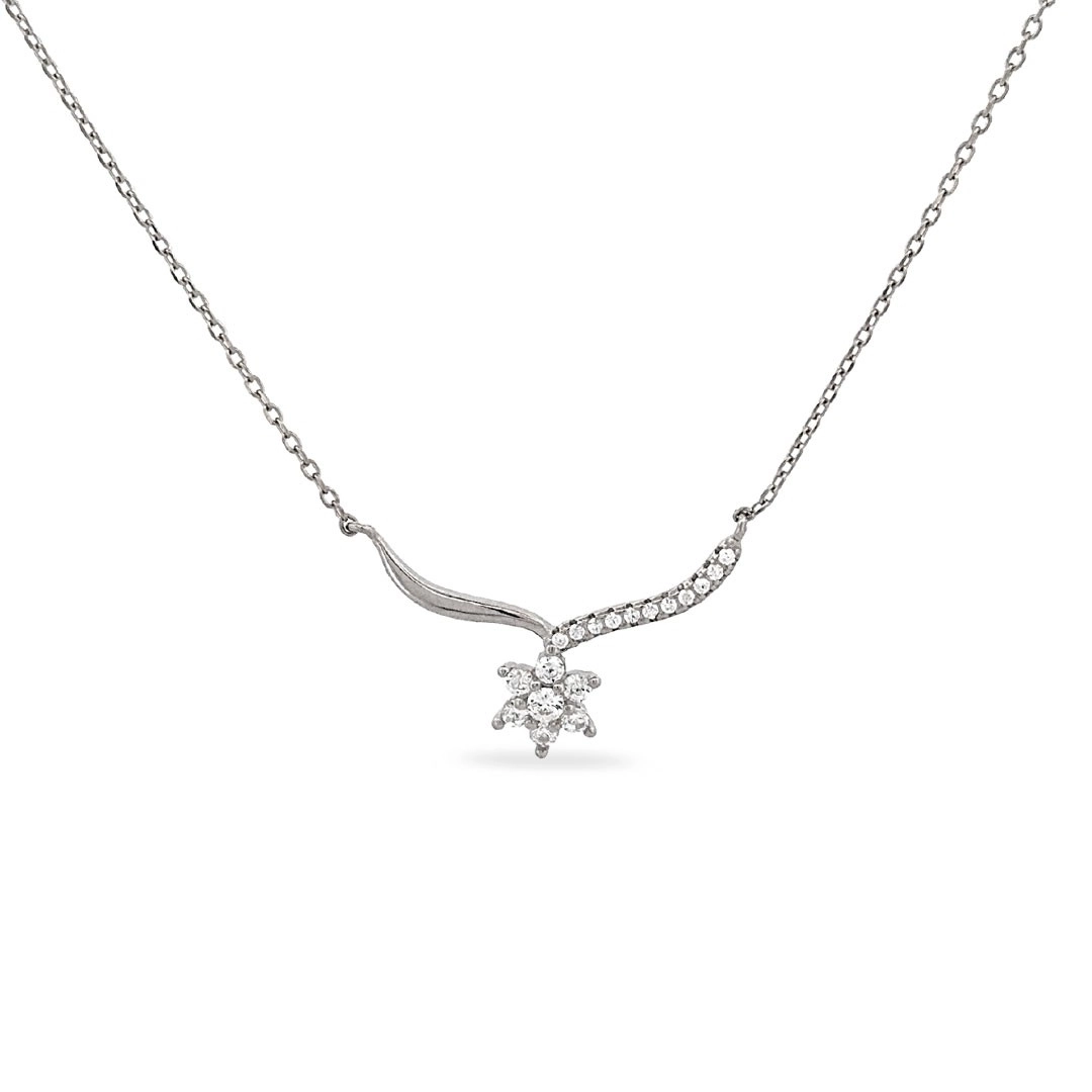 Gargantilha de Prata com Pingente de Flor e Zircônia Cristal