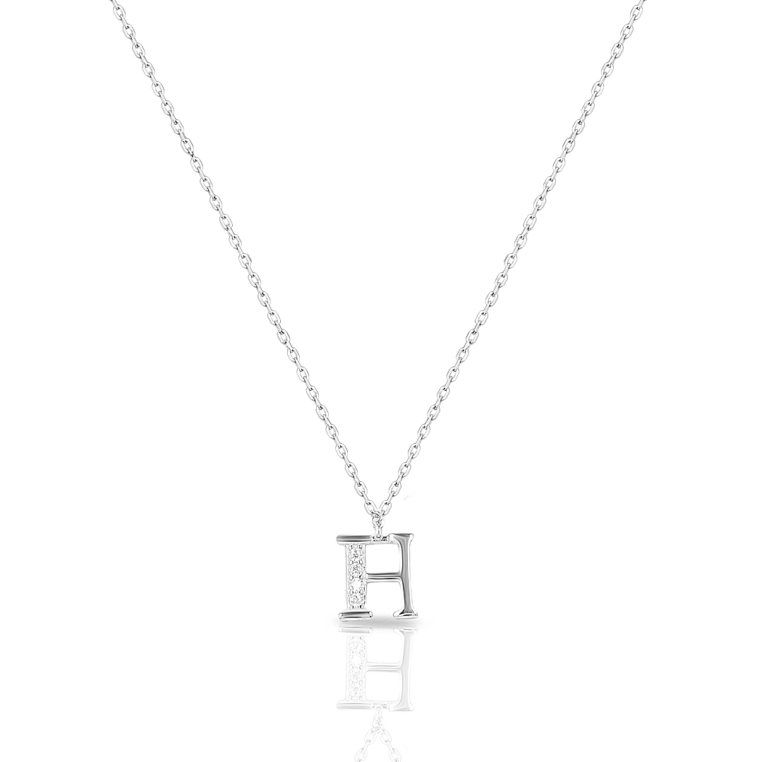 Gargantilha de Prata com Pingente de Letra H e Zircônias Cristal