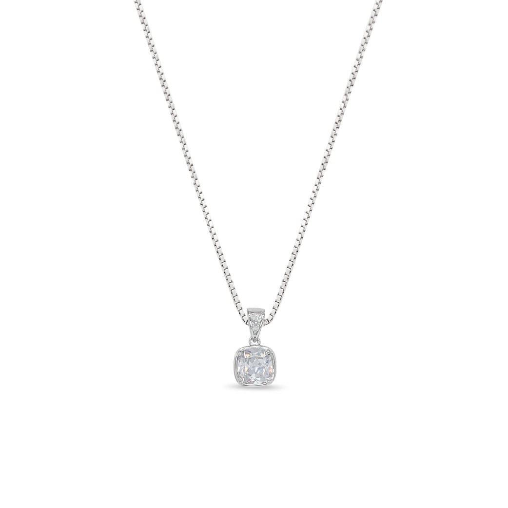 Gargantilha de Prata Ponto Luz com Zircônia Cristal Quadrada