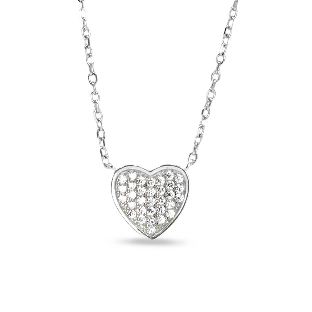 Gargantilha de Prata Coração com Zircônia Cristal