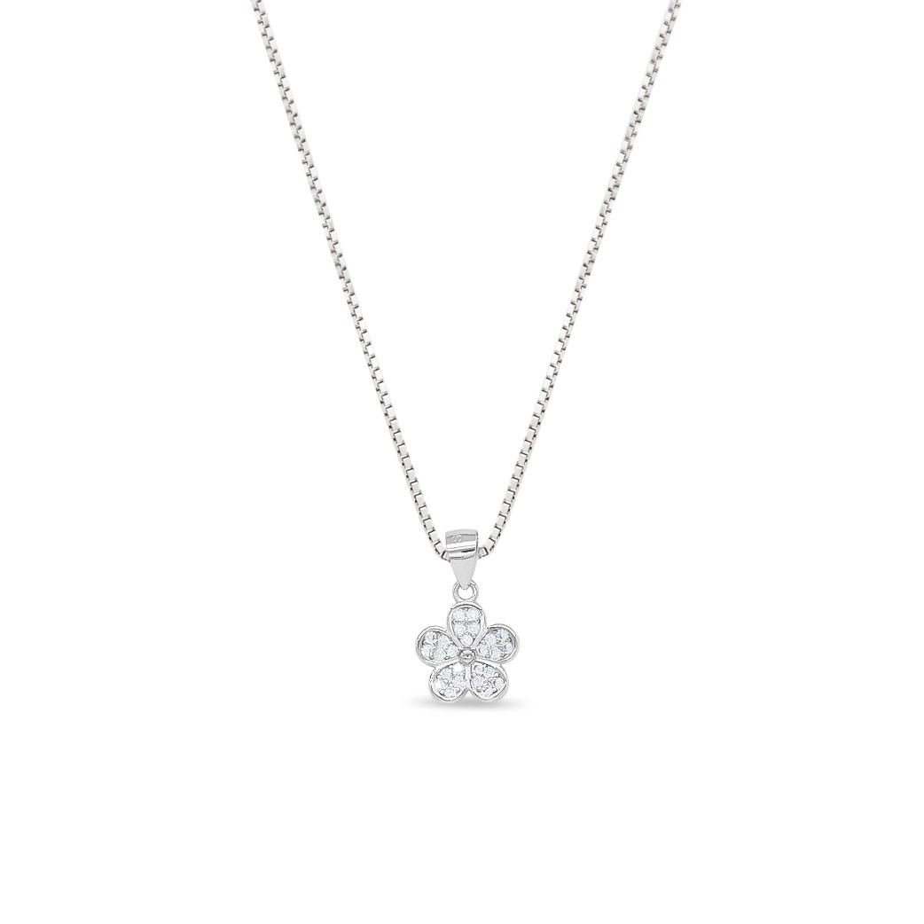 Gargantilha de Prata Flor com Zircônia Cristal