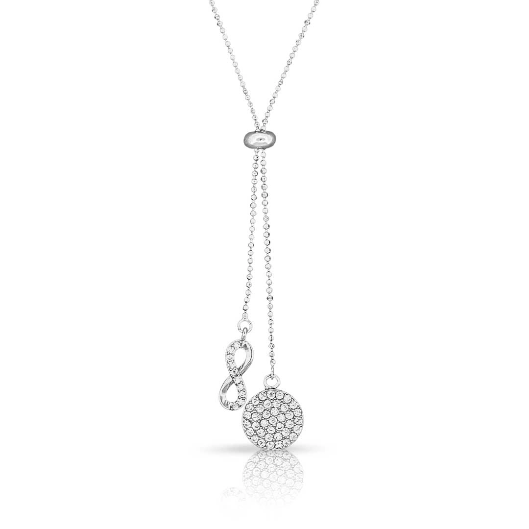 Gargantilha De Prata Gravata com Medalha e Infinito de Zircônia Cristal 