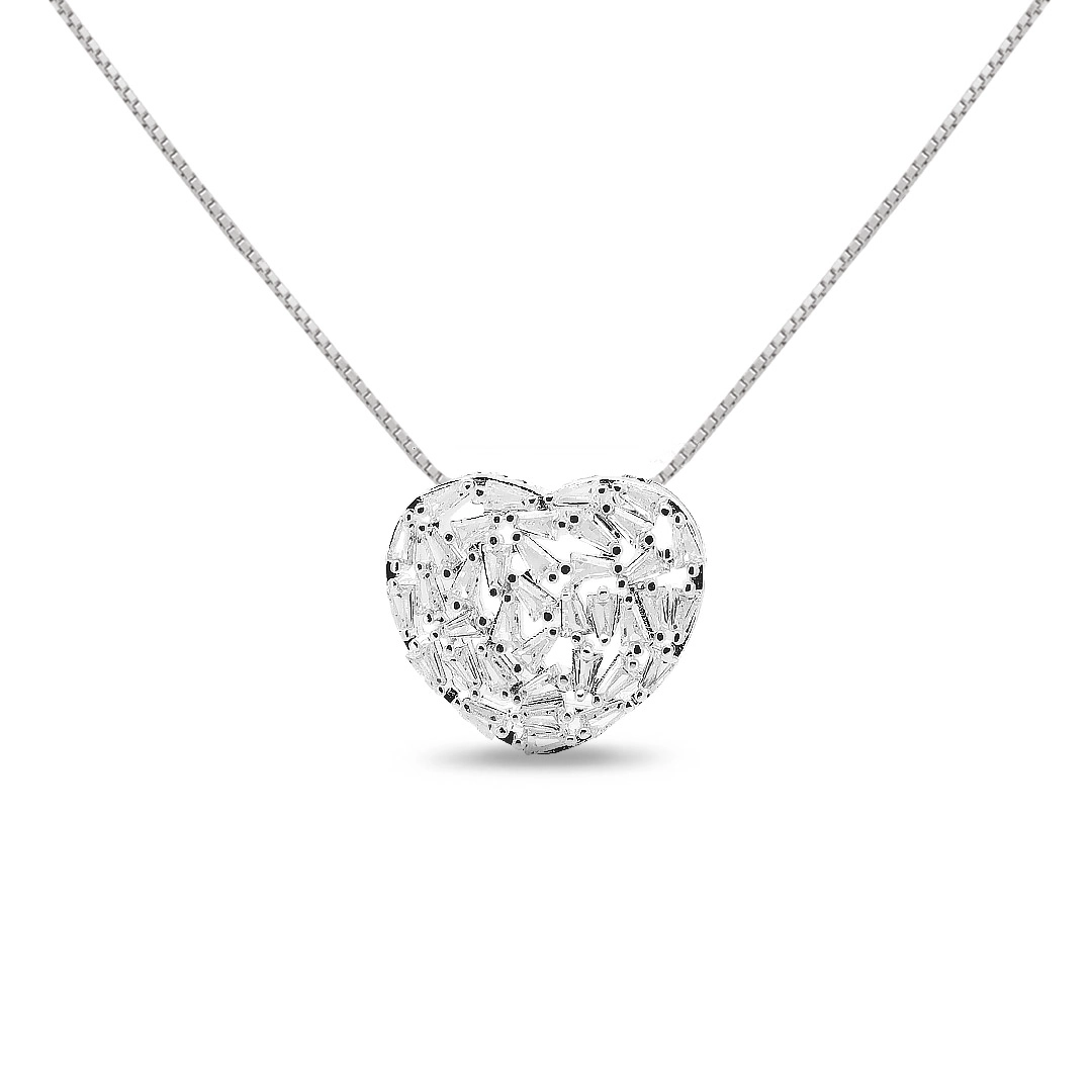 Gargantilha de Prata Leve com Coração e Zircônia Cristal 