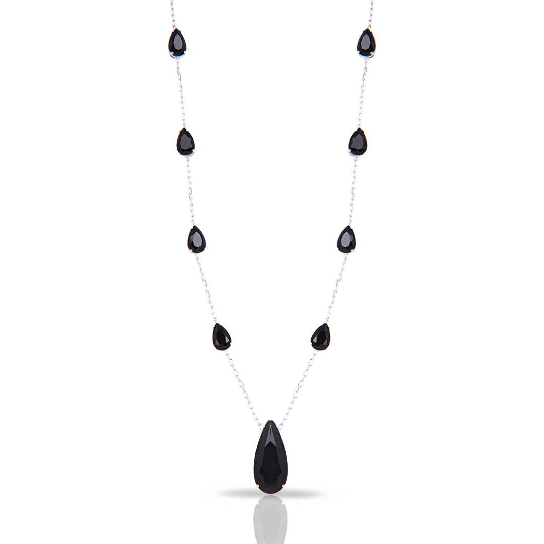 Gargantilha de Prata Leve Colors com Zircônias Glass Ônix