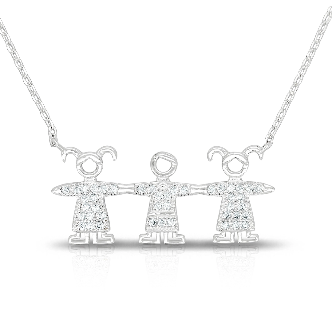 Gargantilha de Prata Meninas com Menino e Zircônia Cristal