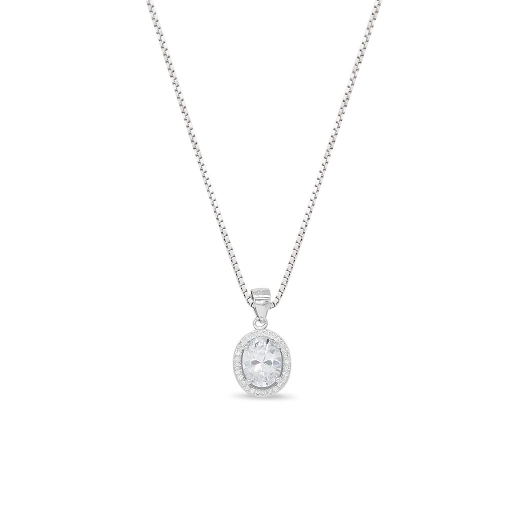 Gargantilha de Prata Oval com Zircônia Cristal