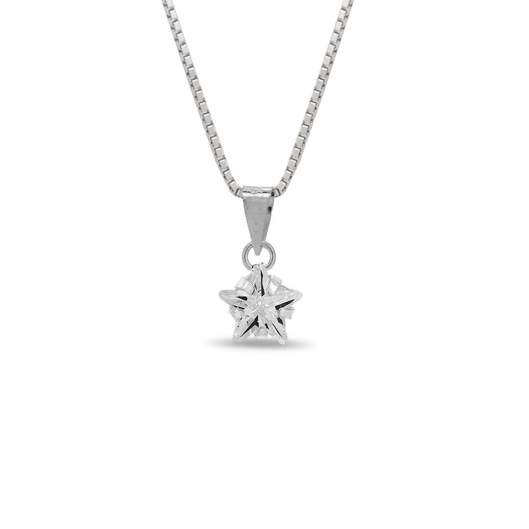 Gargantilha De Prata Ponto Luz com Estrela de Zircônia Cristal 