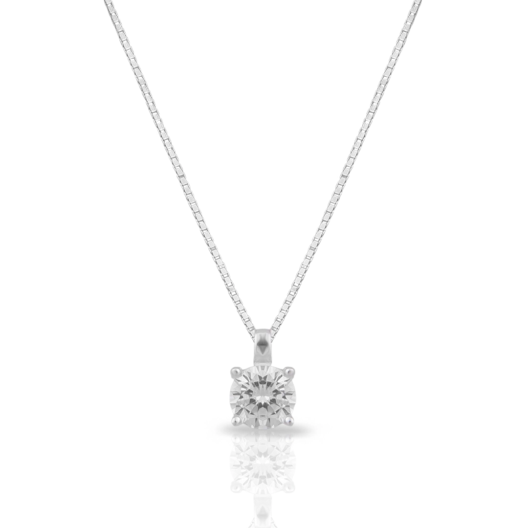 Gargantilha De Prata Ponto Luz com Zircônia Cristal 