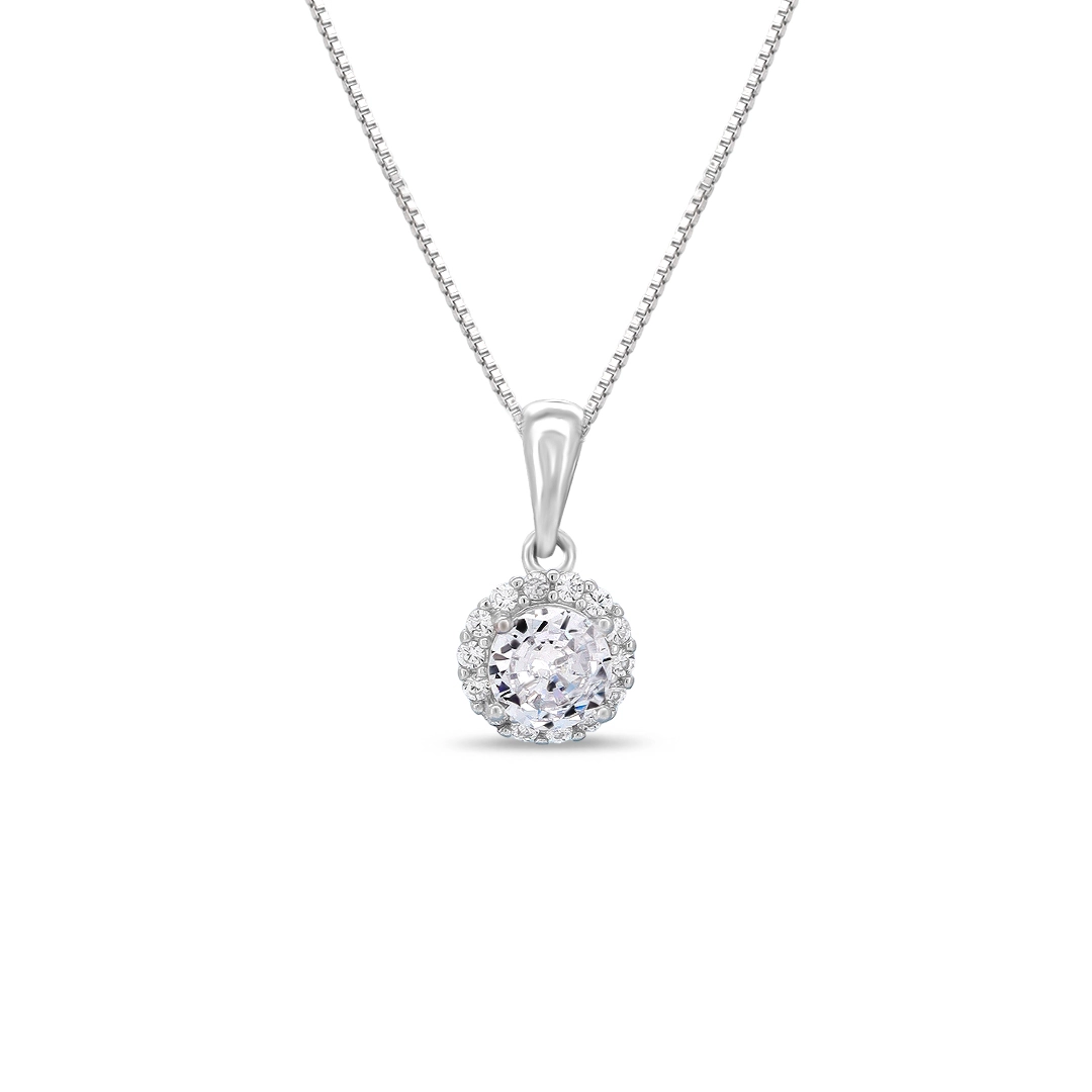Gargantilha de Prata Ponto Luz com Zircônia Cristal Cravejada 