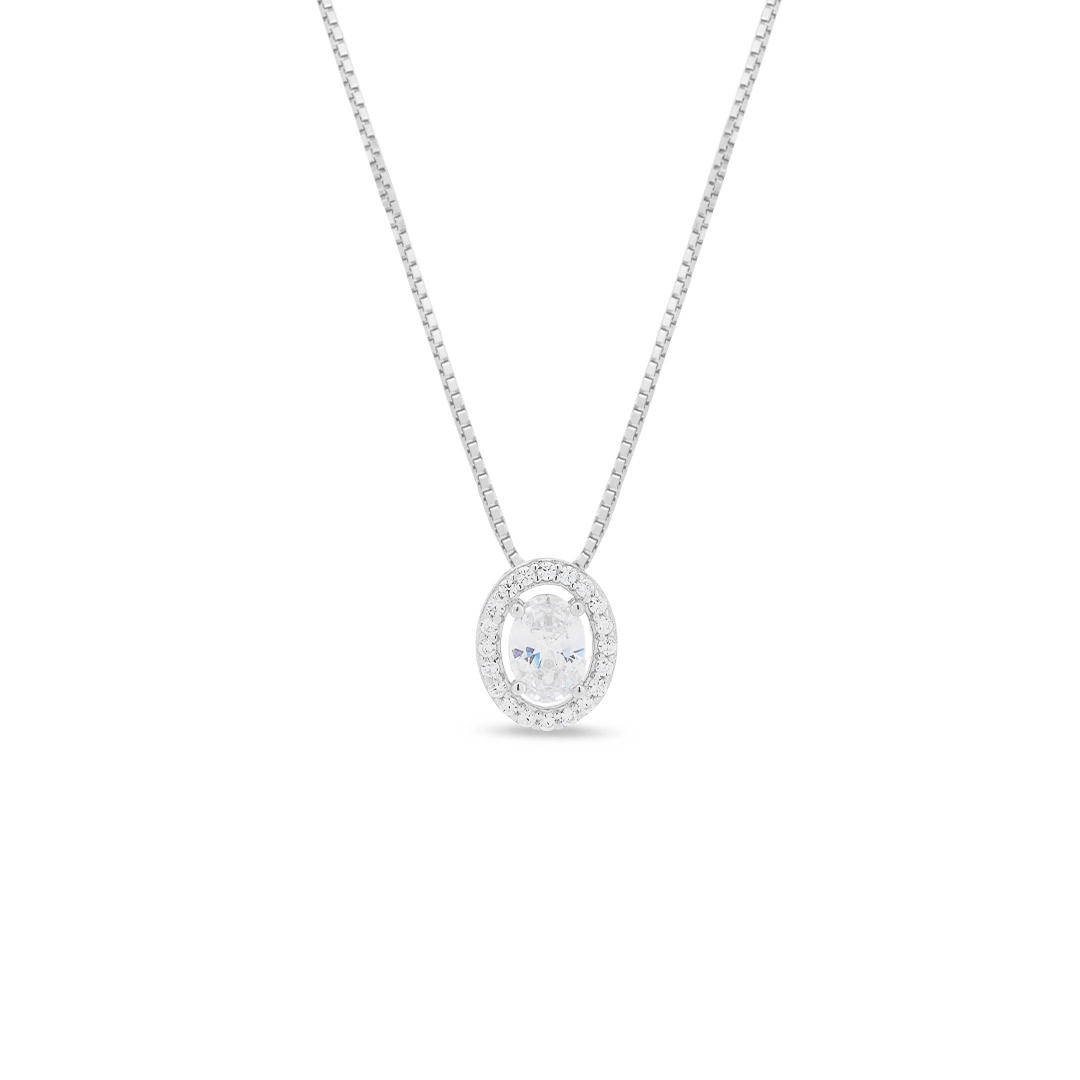 Gargantilha de Prata Ponto Luz Vazado com Zircônia Cristal Cravejada 