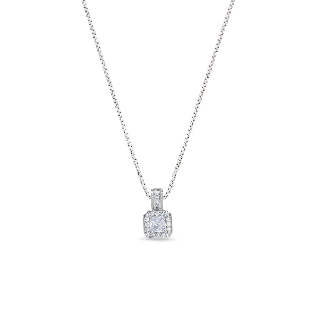 Gargantilha de Prata Quadrado com Zircônia Cristal