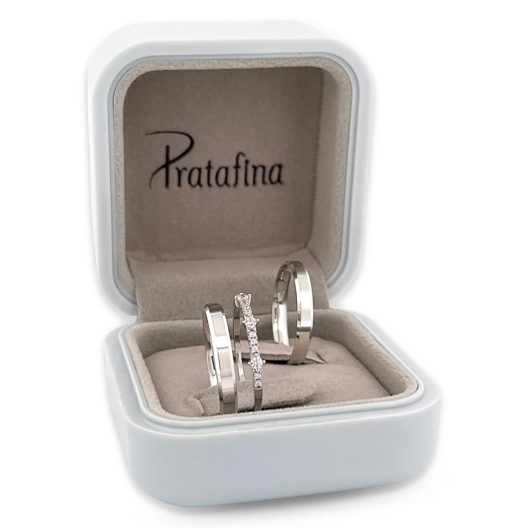 Kit De Alianças Melody Slim Com Meia-Aliança Envelhecida 