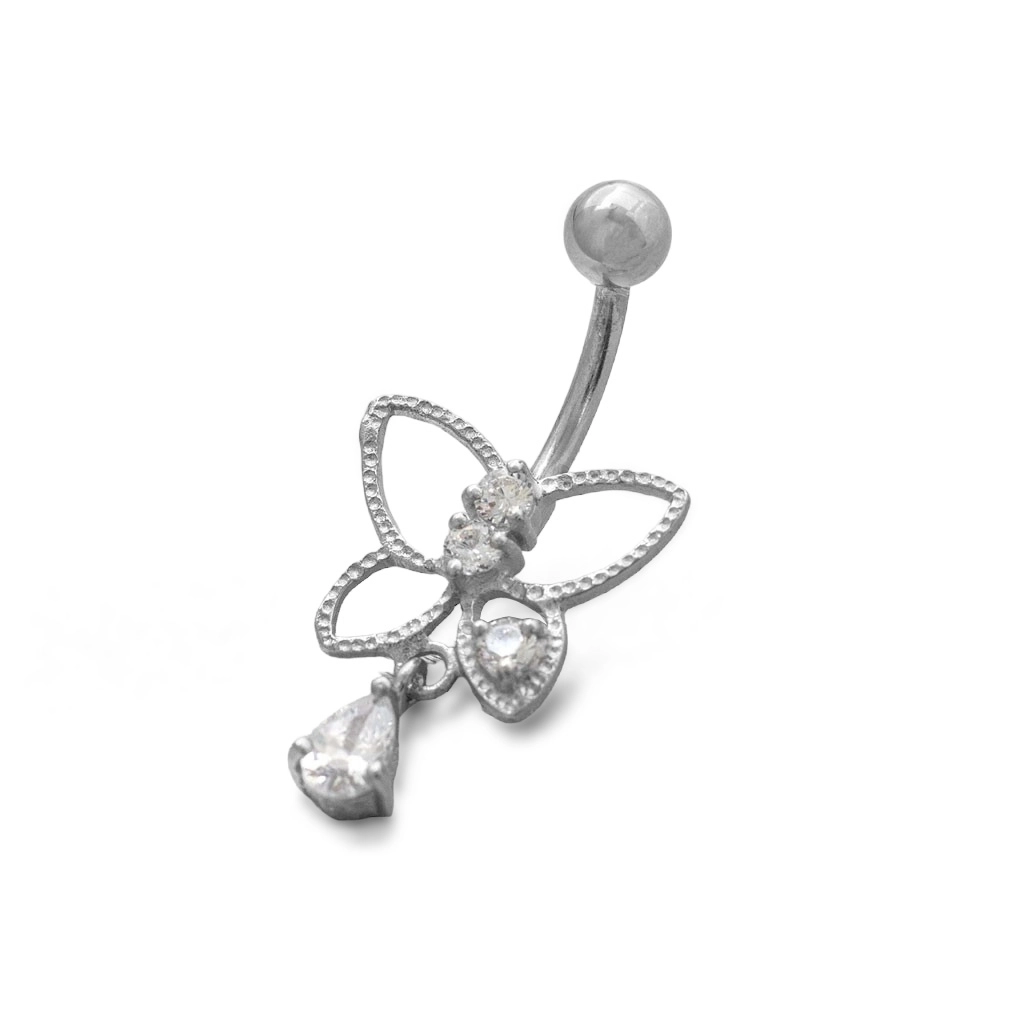 Piercing de Aço e Prata Borboleta com Zircônia Cristal