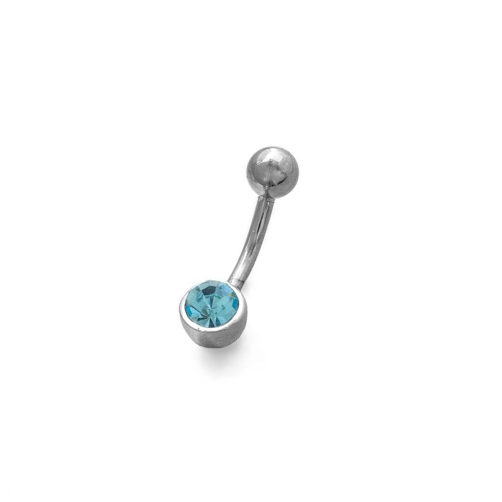 Piercing de Aço e Prata com Zircônia Água Marinha