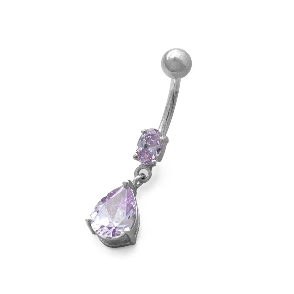 Piercing de Aço e Prata em Zircônia Lavanda Oval e Gota