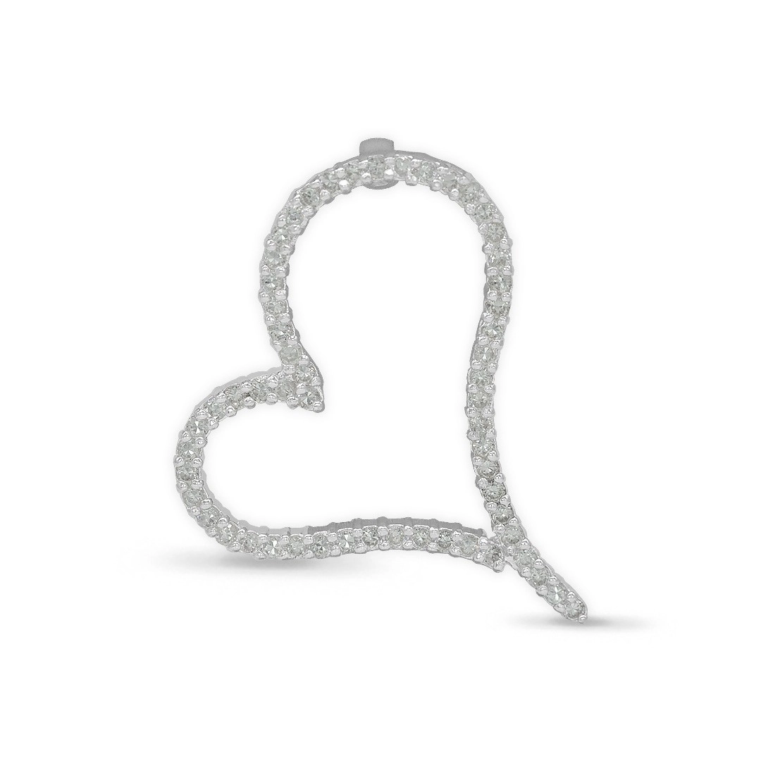 Pingente de Prata Coração de Lado com Zircônia Cristal