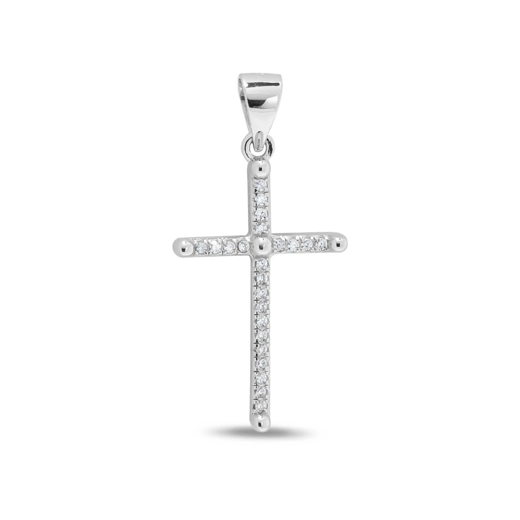 Pingente de Prata Cruz com Zircônia Cristal