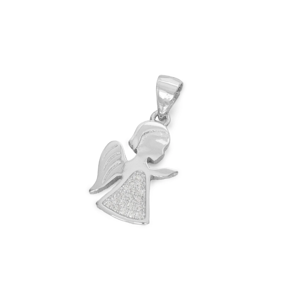 Pingente de Prata Encanto Anjo com Zircônia Cristal