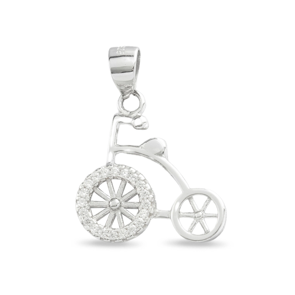 Pingente de Prata Encanto Bicicleta com Zircônia Cristal