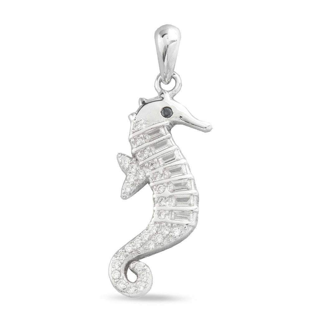 Pingente de Prata Encanto Cavalo Marinho com Zircônia Cristal