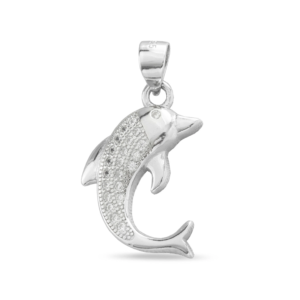 Pingente de Prata Encanto Golfinho com Zircônia Cristal