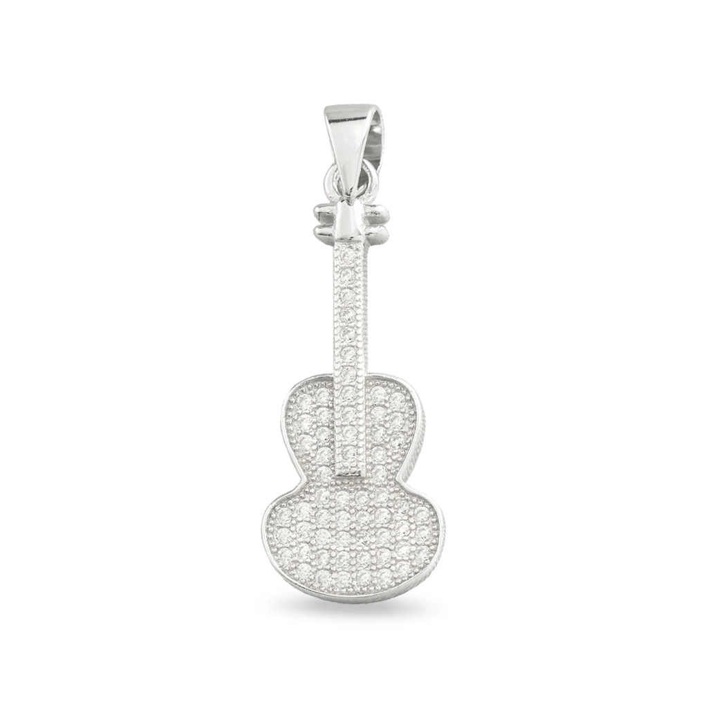 Pingente de Prata Encanto Violão Jumbo com Zircônia Cristal