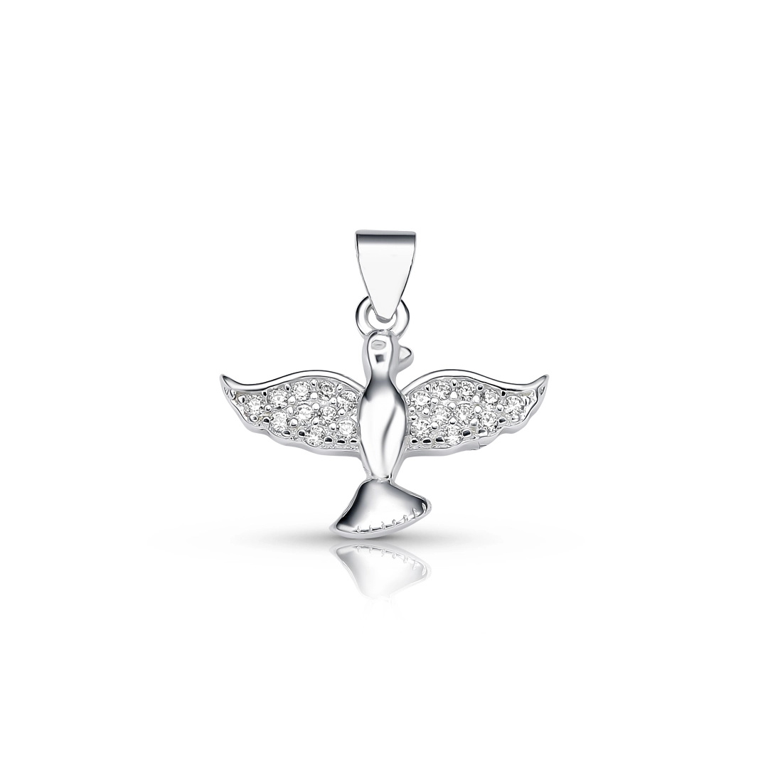Pingente De Prata Espírito Santo com Zircônia Cristal 