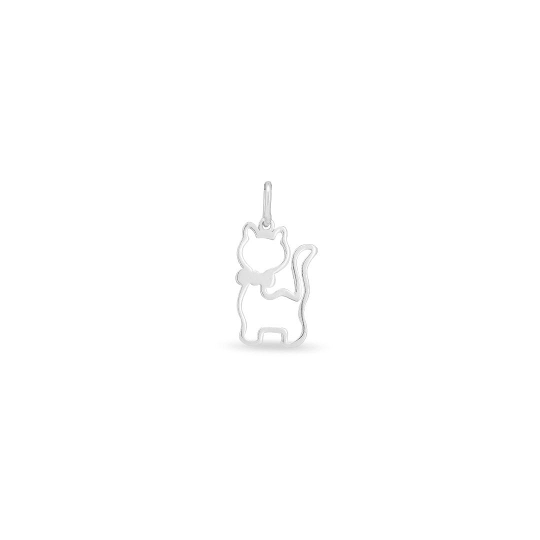Pingente De Prata Gato Espelhado e Vazado 
