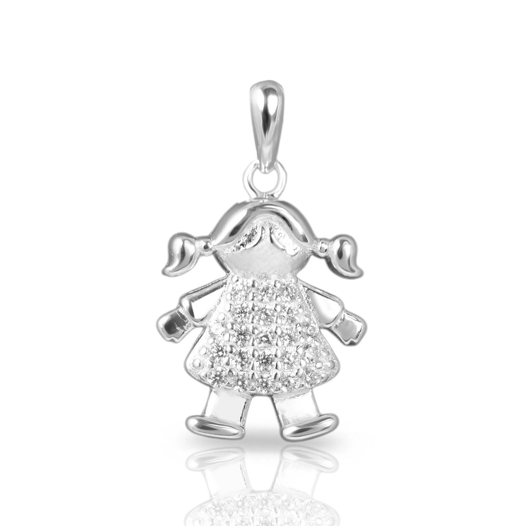 Pingente de Prata Menina Com Zircônias Cristal 