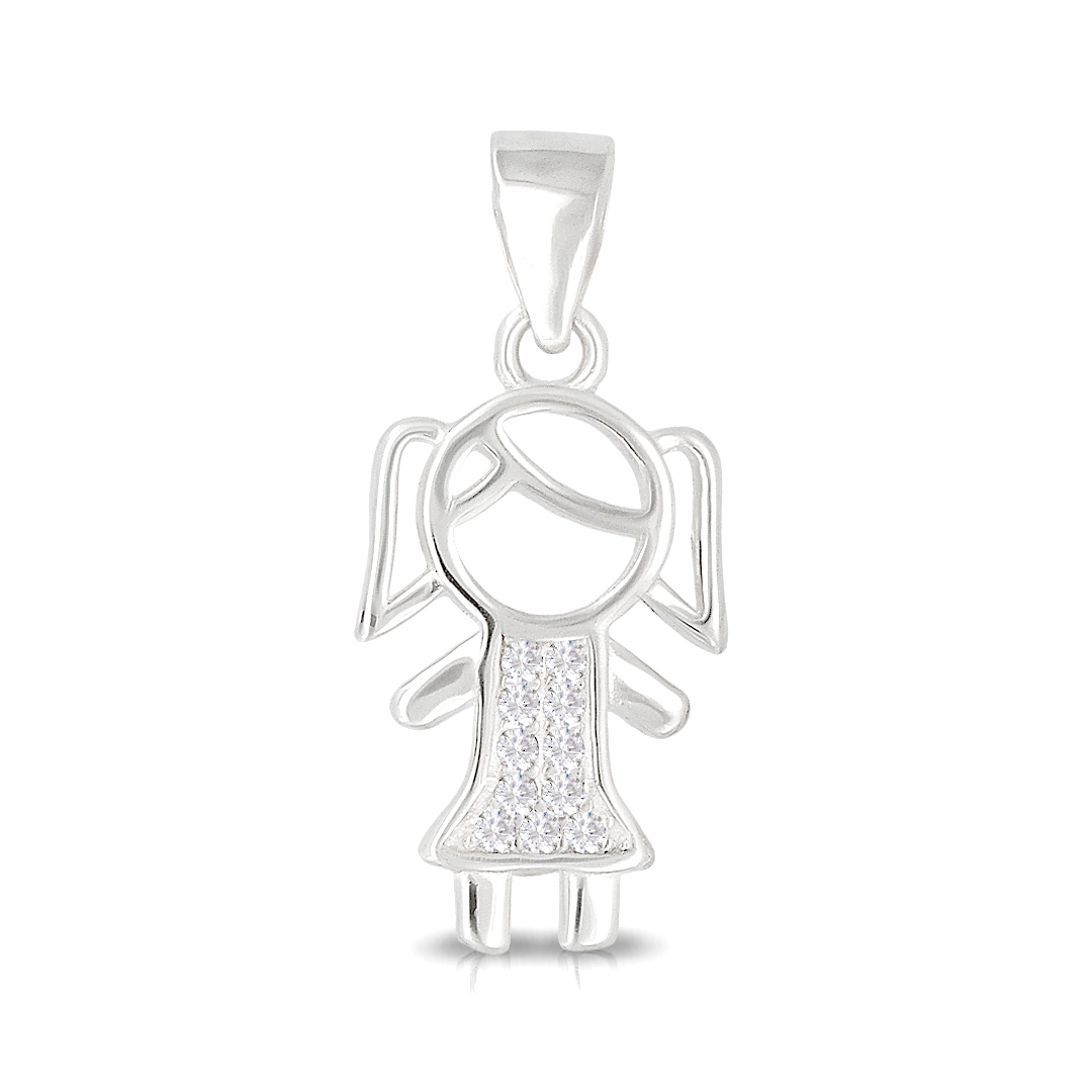 Pingente de Prata Menina Com Zircônias Cristal Cravejadas