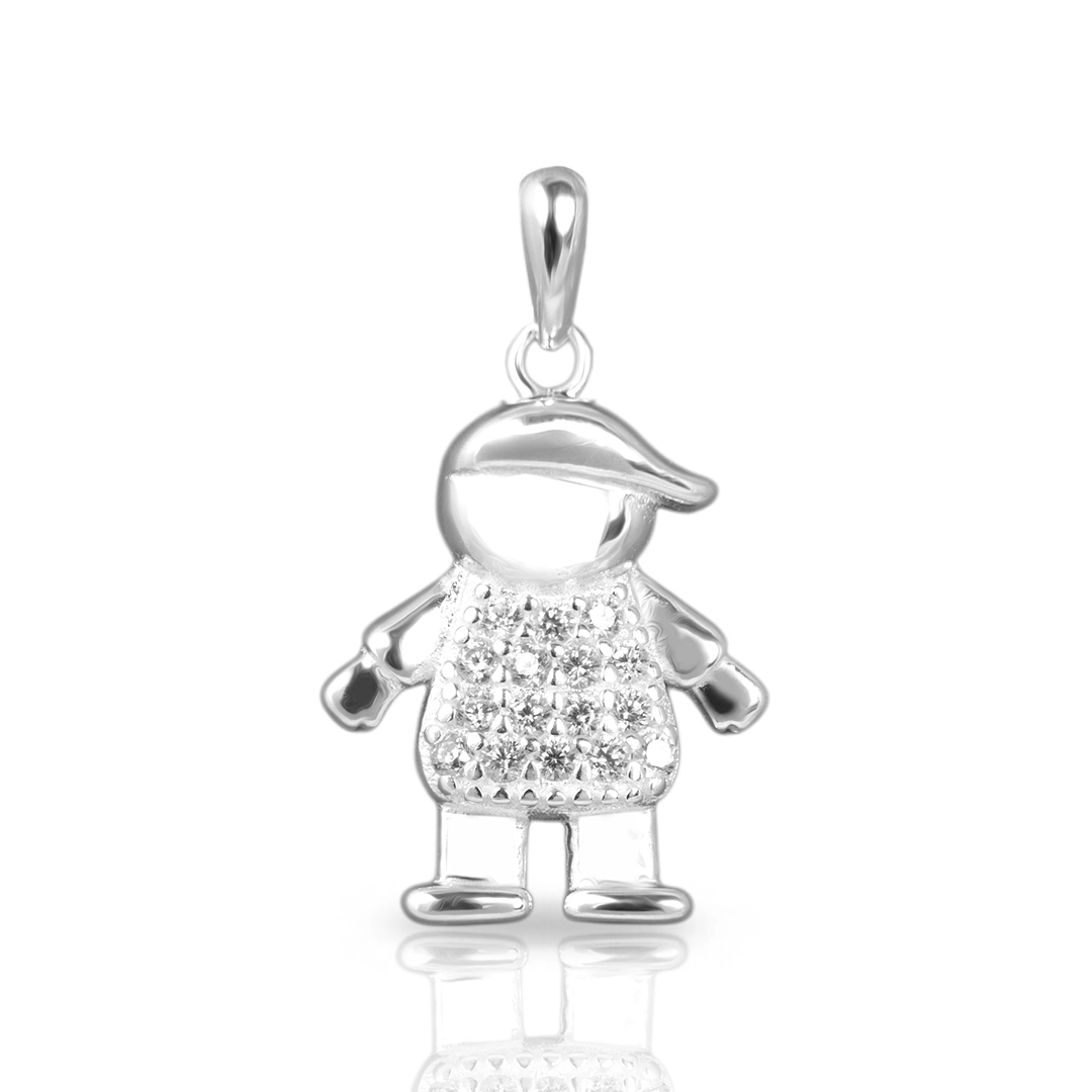 Pingente de Prata Menino Com Zircônias Cristal 