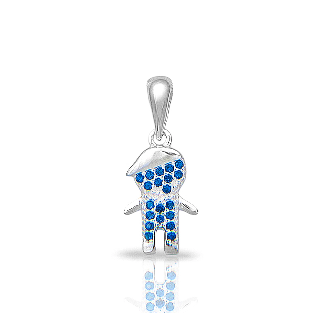 Pingente de Prata Menino Com Zircônias Safira