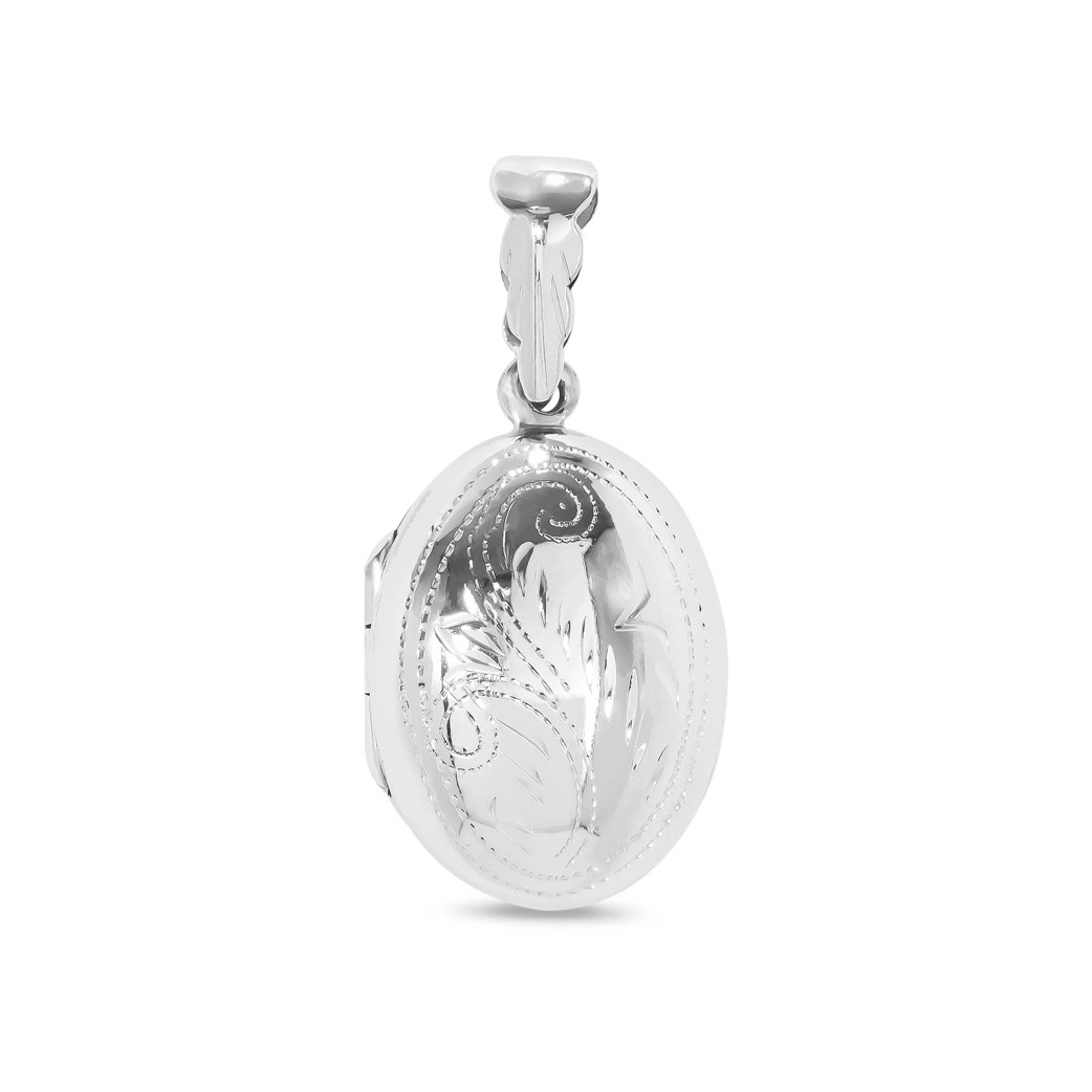 Pingente de Prata Relicário Oval Diamantado