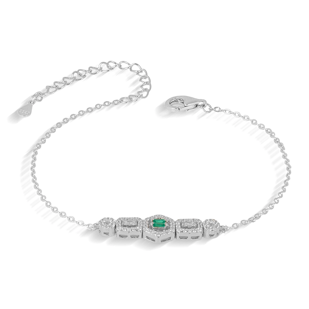 Pulseira Blend Collection de Prata 925 Retangular com Zircônias Cristal e Esmeralda 
