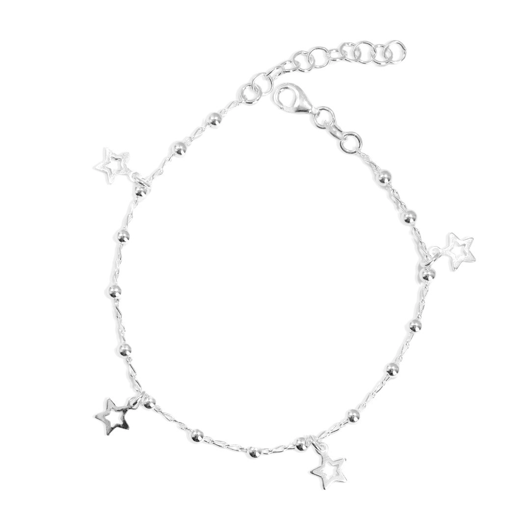 Pulseira de Prata com Berloques de Estrelas