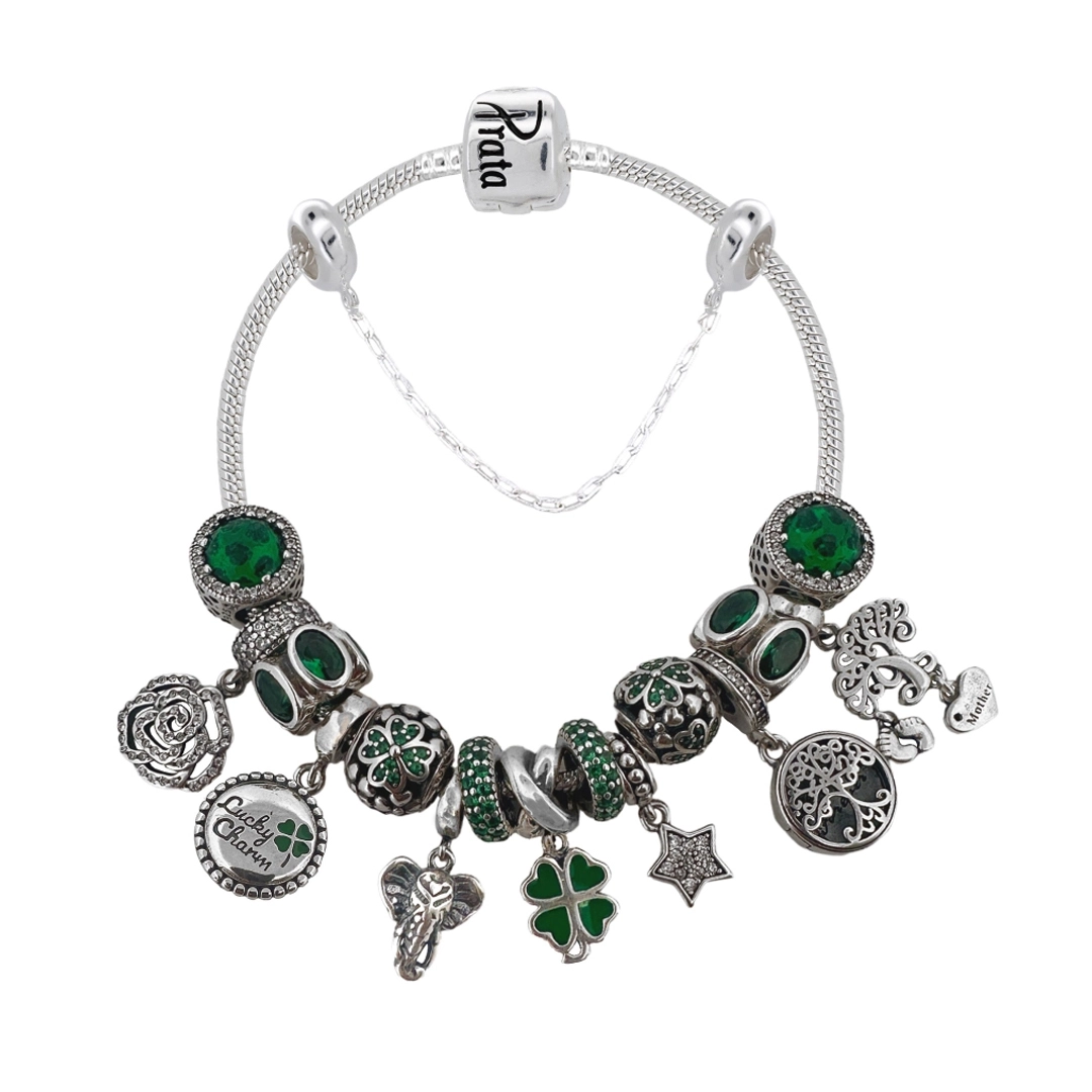 Pulseira De Prata Com Berloques Esmeralda 